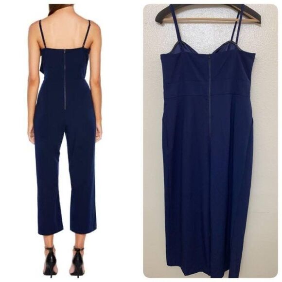 Bardot Lena Twist Bow Cropped Cut Out Jumpsuit Large Pat Blue - Picture 2 of 8
